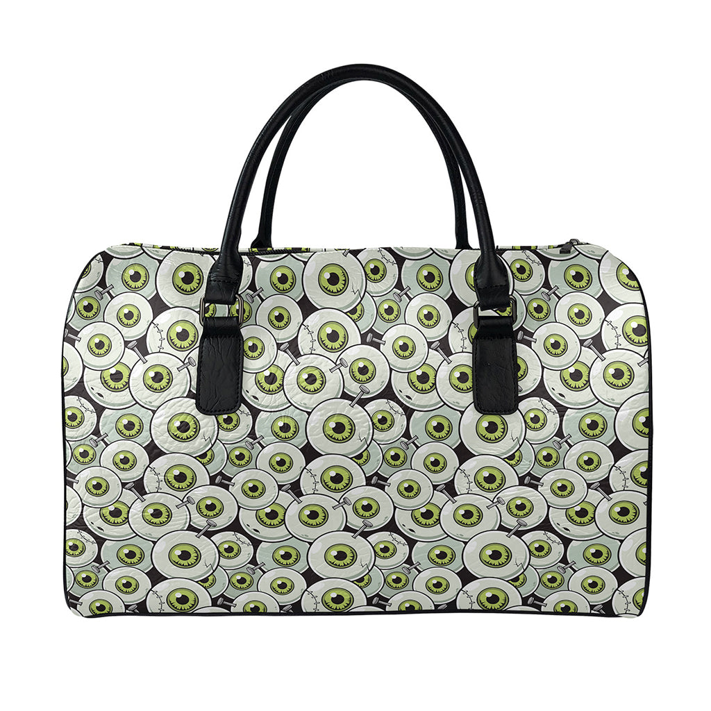 Frankenstein Eyeball Pattern Print Leather Duffle Bag