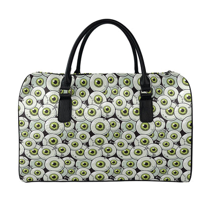Frankenstein Eyeball Pattern Print Leather Duffle Bag