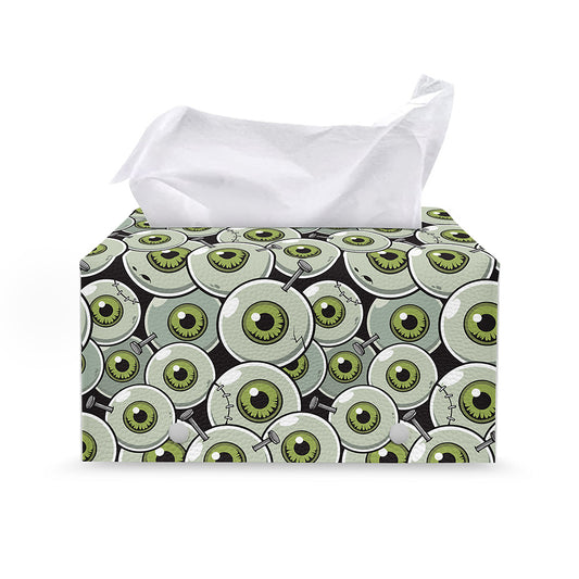 Frankenstein Eyeball Pattern Print Leather Tissue Box Cover