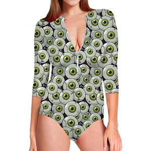 Frankenstein Eyeball Pattern Print Long Sleeve Swimsuit