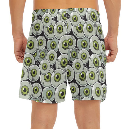 Frankenstein Eyeball Pattern Print Men's Split Running Shorts