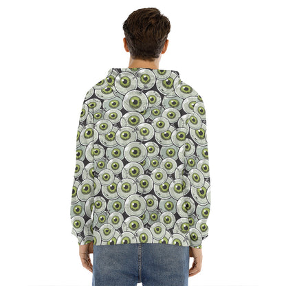 Frankenstein Eyeball Pattern Print Men's Velvet Pullover Hoodie