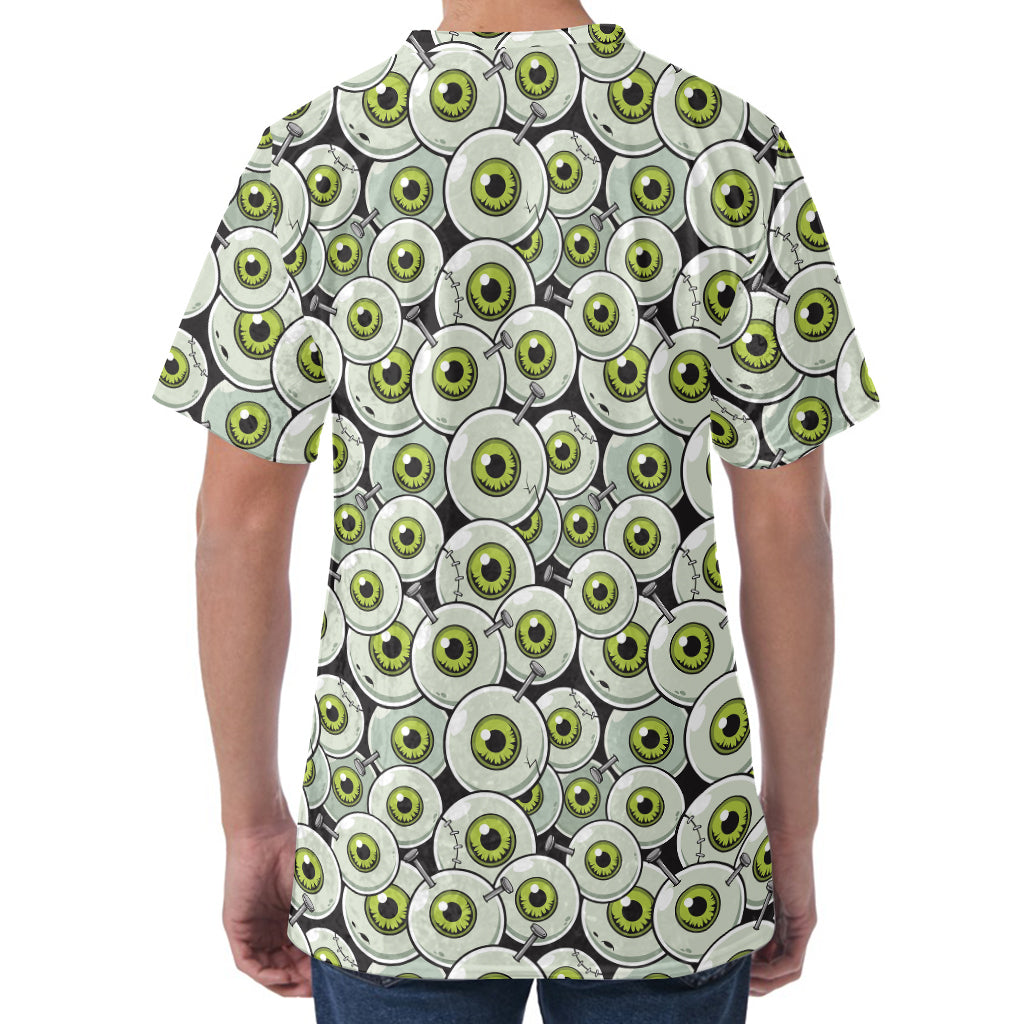 Frankenstein Eyeball Pattern Print Men's Velvet T-Shirt