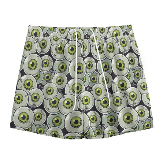 Frankenstein Eyeball Pattern Print Mesh Shorts