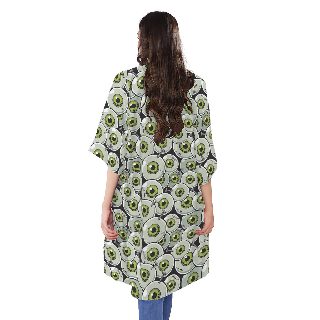 Frankenstein Eyeball Pattern Print Open Front Beach Cover Up