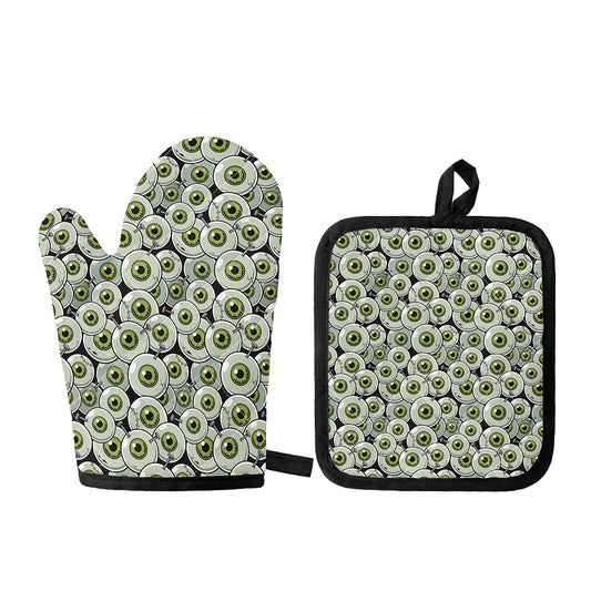 Frankenstein Eyeball Pattern Print Oven Mitt And Pot Holder Set