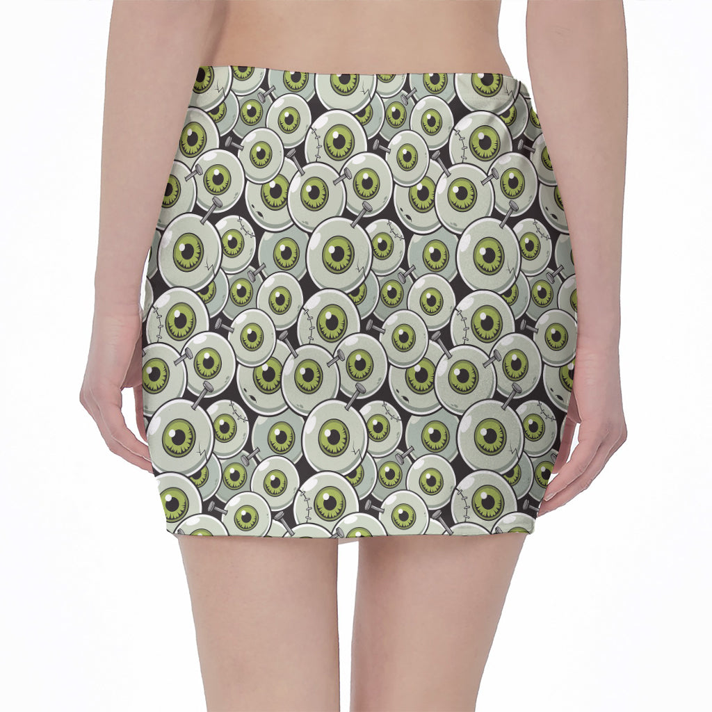 Frankenstein Eyeball Pattern Print Pencil Mini Skirt