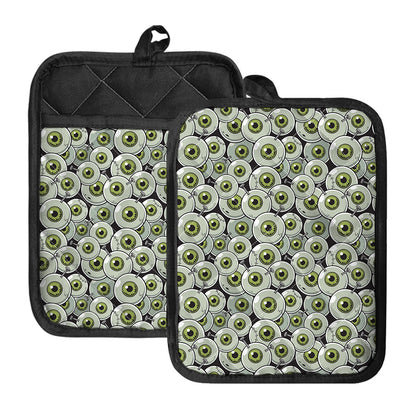 Frankenstein Eyeball Pattern Print Pot Holders With Pocket