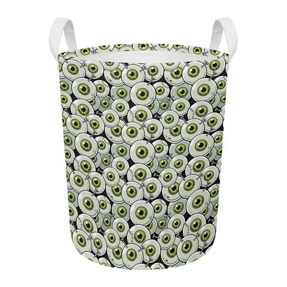 Frankenstein Eyeball Pattern Print Round Laundry Basket