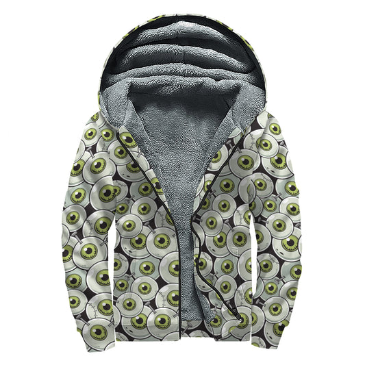 Frankenstein Eyeball Pattern Print Sherpa Lined Zip Up Hoodie