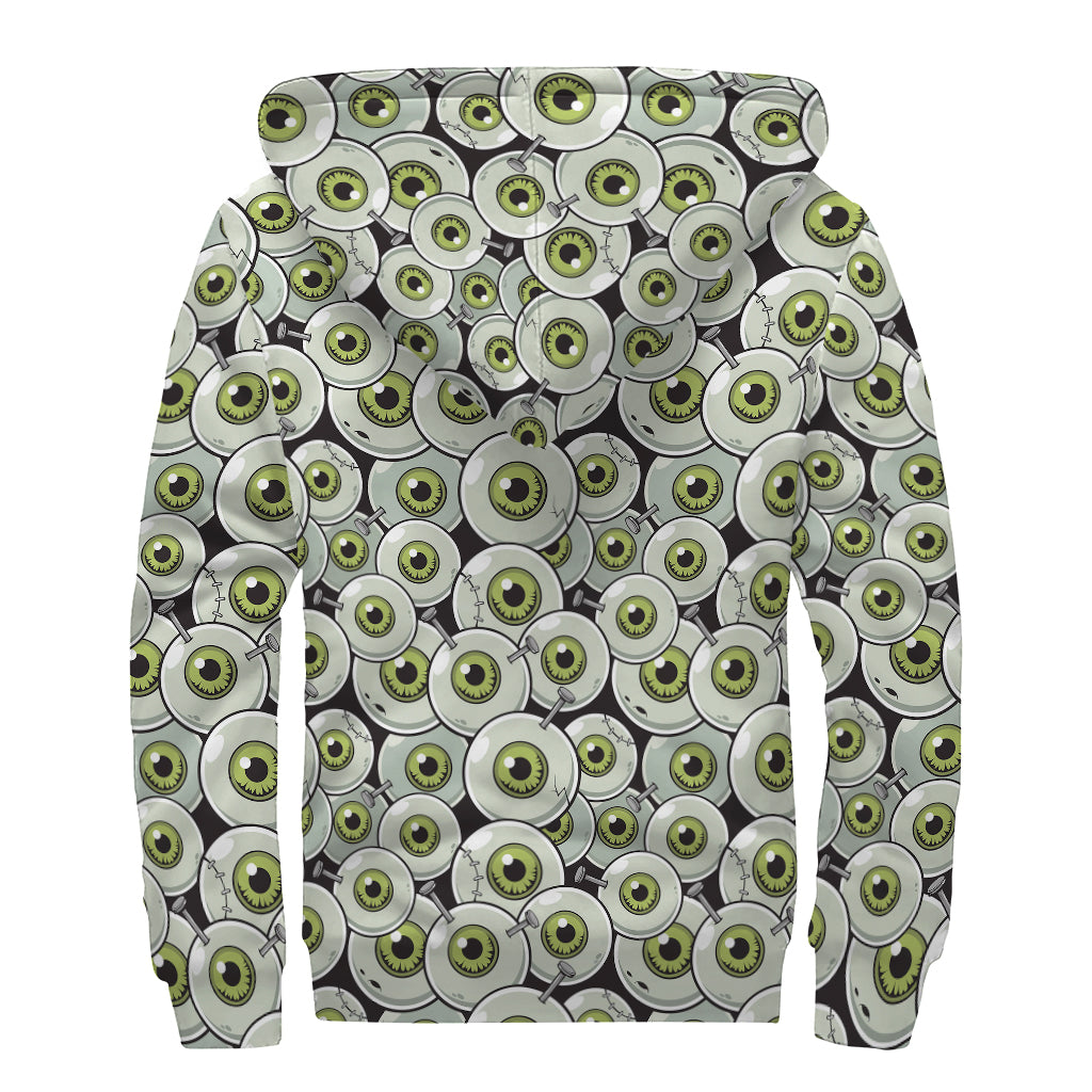 Frankenstein Eyeball Pattern Print Sherpa Lined Zip Up Hoodie