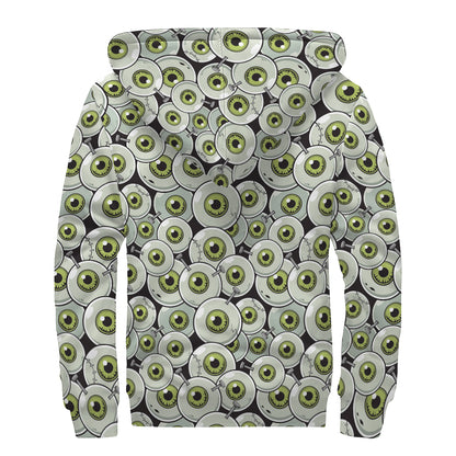 Frankenstein Eyeball Pattern Print Sherpa Lined Zip Up Hoodie