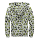 Frankenstein Eyeball Pattern Print Sherpa Lined Zip Up Hoodie