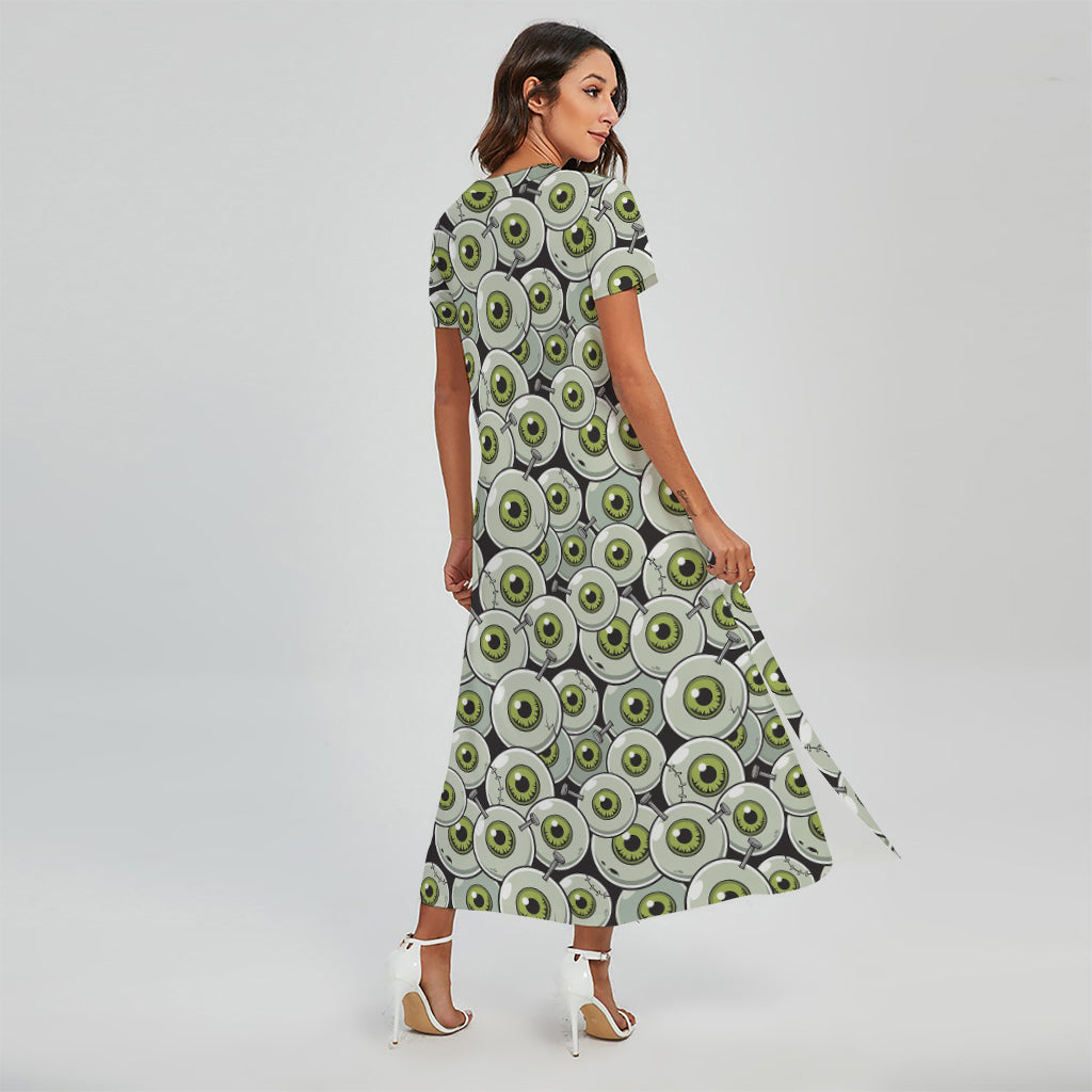 Frankenstein Eyeball Pattern Print Short Sleeve Maxi Dress