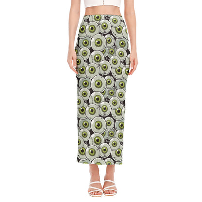 Frankenstein Eyeball Pattern Print Side Slit Maxi Skirt