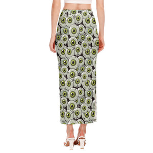 Frankenstein Eyeball Pattern Print Side Slit Maxi Skirt