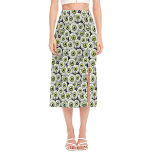 Frankenstein Eyeball Pattern Print Side Slit Midi Skirt