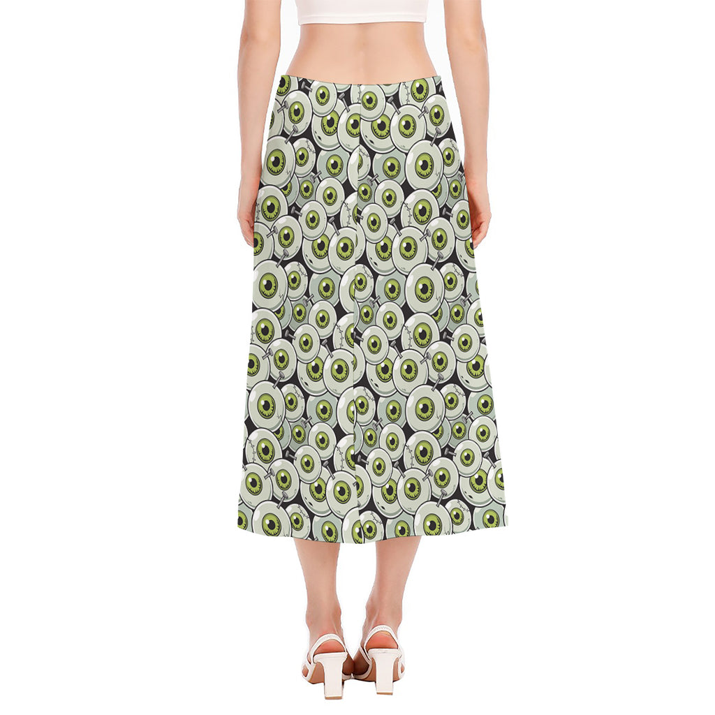 Frankenstein Eyeball Pattern Print Side Slit Midi Skirt