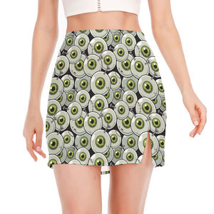 Frankenstein Eyeball Pattern Print Side Slit Mini Skirt