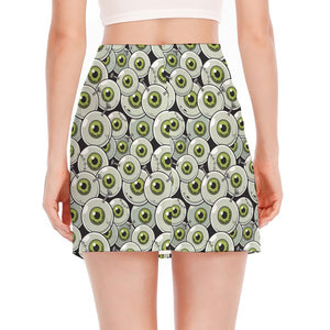 Frankenstein Eyeball Pattern Print Side Slit Mini Skirt