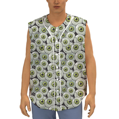 Frankenstein Eyeball Pattern Print Sleeveless Baseball Jersey