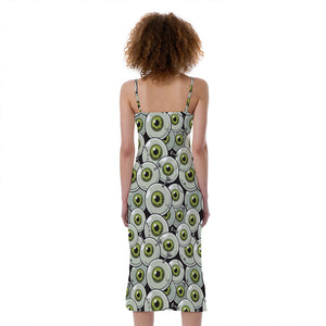 Frankenstein Eyeball Pattern Print Slim Fit Midi Cami Dress