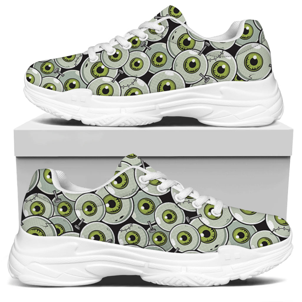 Frankenstein Eyeball Pattern Print White Chunky Shoes