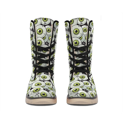 Frankenstein Eyeball Pattern Print Winter Boots