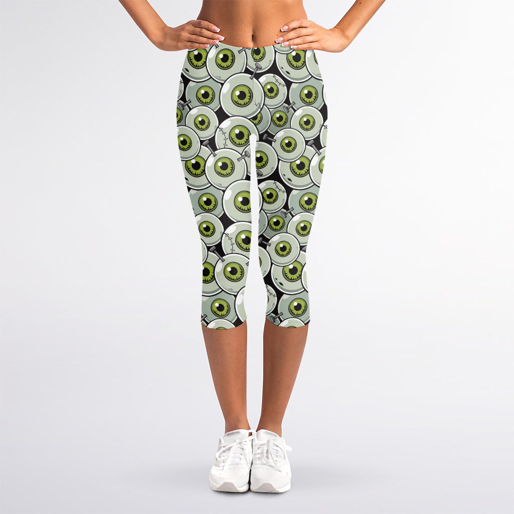 Frankenstein Eyeball Pattern Print Women's Capri Leggings