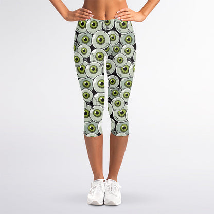 Frankenstein Eyeball Pattern Print Women's Capri Leggings