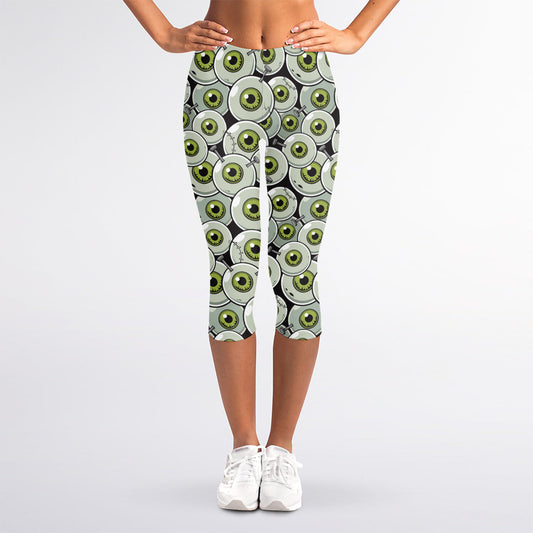 Frankenstein Eyeball Pattern Print Women's Capri Leggings