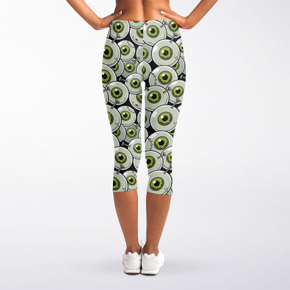 Frankenstein Eyeball Pattern Print Women's Capri Leggings
