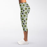 Frankenstein Eyeball Pattern Print Women's Capri Leggings