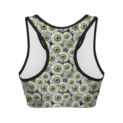 Frankenstein Eyeball Pattern Print Women's Sports Bra