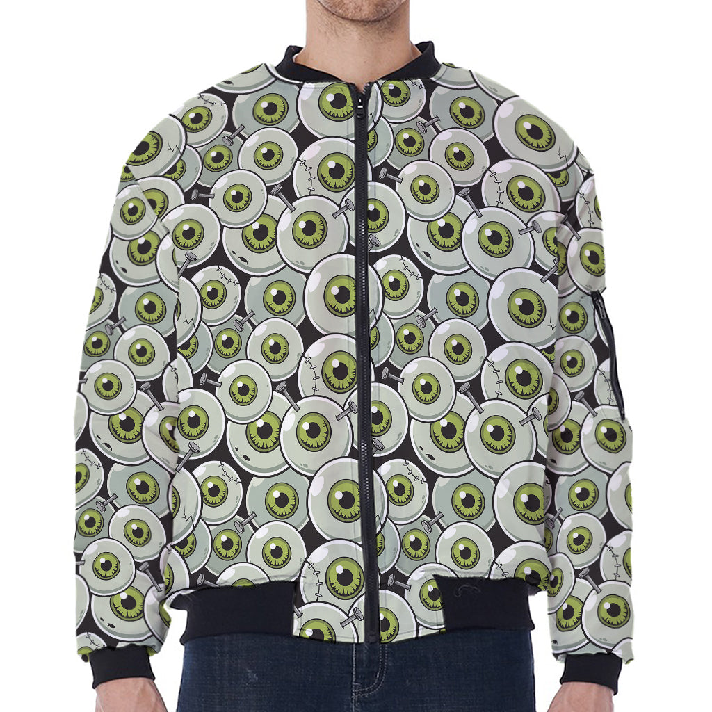 Frankenstein Eyeball Pattern Print Zip Sleeve Bomber Jacket