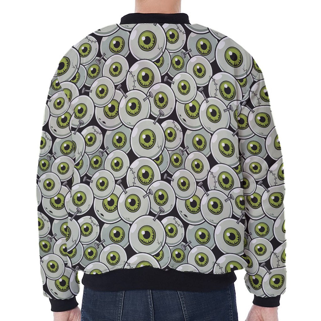 Frankenstein Eyeball Pattern Print Zip Sleeve Bomber Jacket