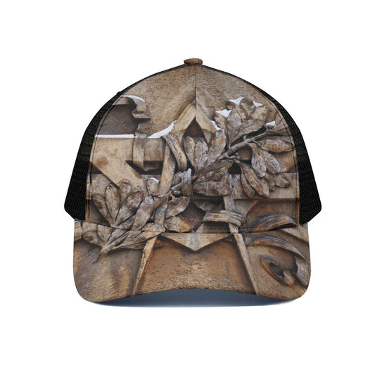 Freemasonry Emblem Print Black Mesh Trucker Cap