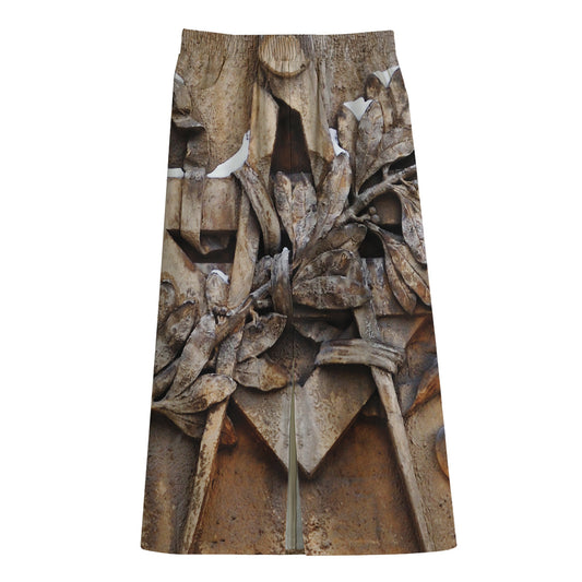 Freemasonry Emblem Print Cotton Front Slit Maxi Skirt
