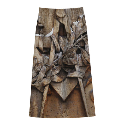 Freemasonry Emblem Print Cotton Front Slit Maxi Skirt