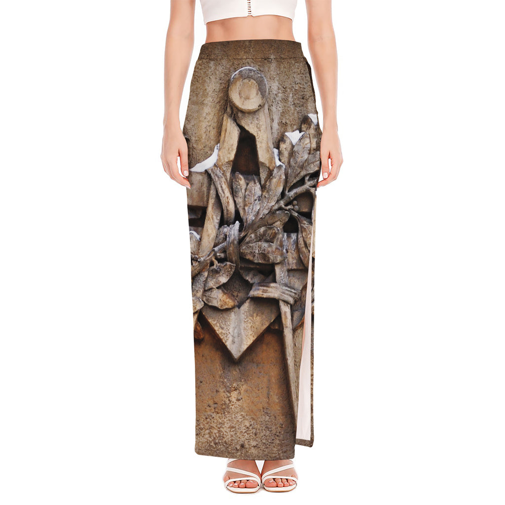 Freemasonry Emblem Print High Slit Maxi Skirt