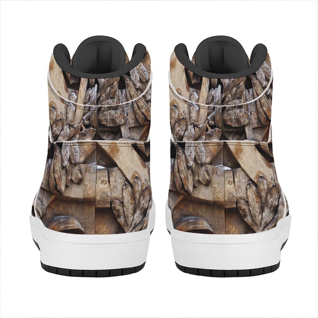 Freemasonry Emblem Print High Top Leather Sneakers