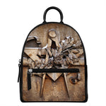Freemasonry Emblem Print Leather Backpack