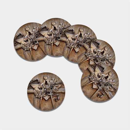 Freemasonry Emblem Print Leather Coaster Set