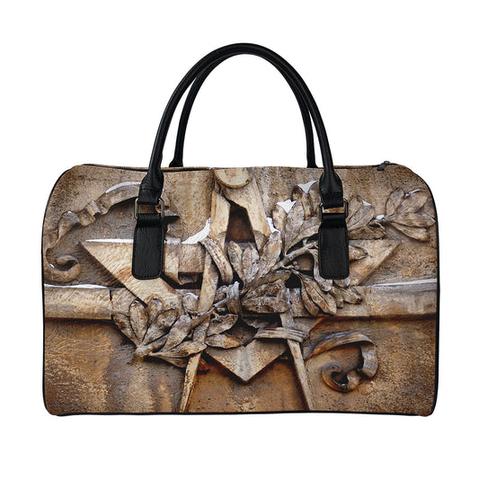 Freemasonry Emblem Print Leather Duffle Bag
