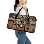 Freemasonry Emblem Print Leather Duffle Bag