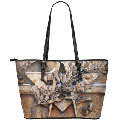 Freemasonry Emblem Print Leather Tote Bag