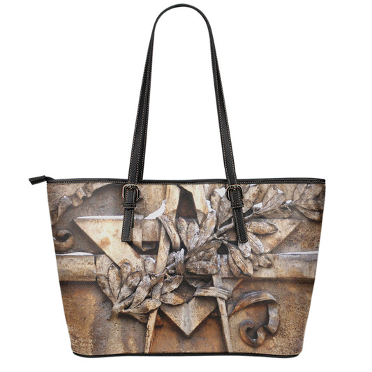 Freemasonry Emblem Print Leather Tote Bag