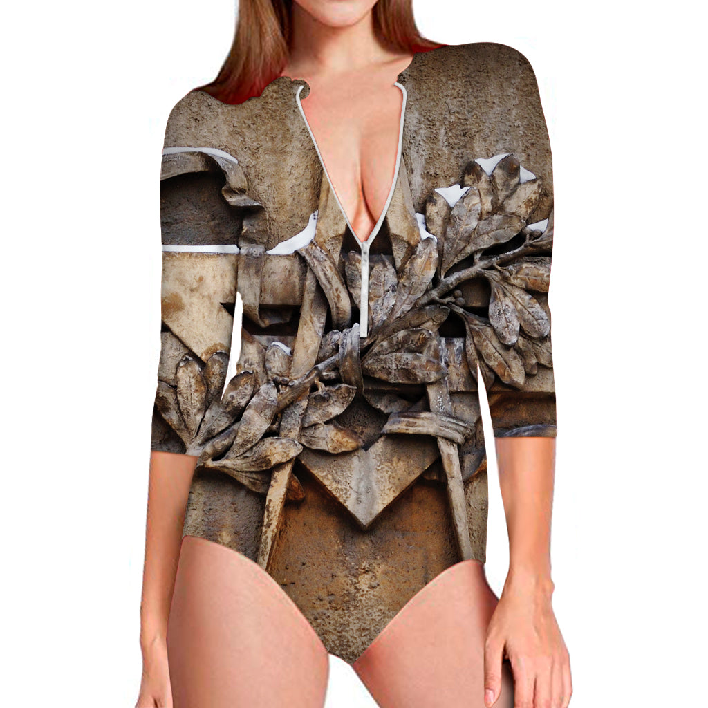 Freemasonry Emblem Print Long Sleeve Swimsuit