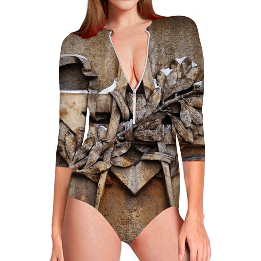 Freemasonry Emblem Print Long Sleeve Swimsuit
