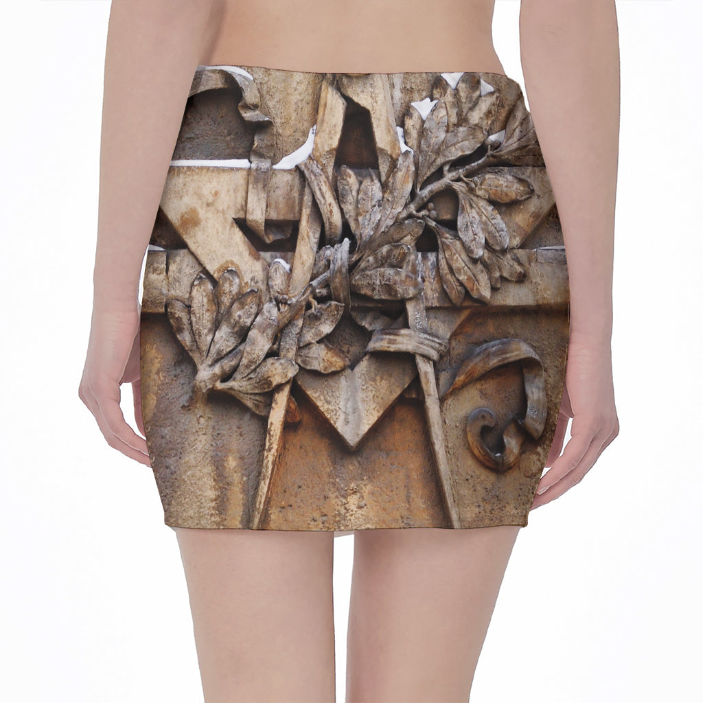 Freemasonry Emblem Print Pencil Mini Skirt